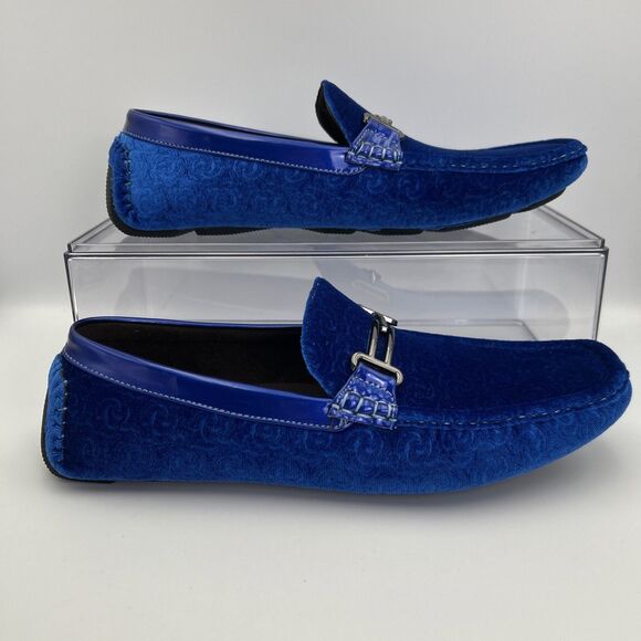 Amali Driving Moccasin Shoe Mens 9.5 Blue Velvet Swirl Design Bit Loafer Slip On main image 4